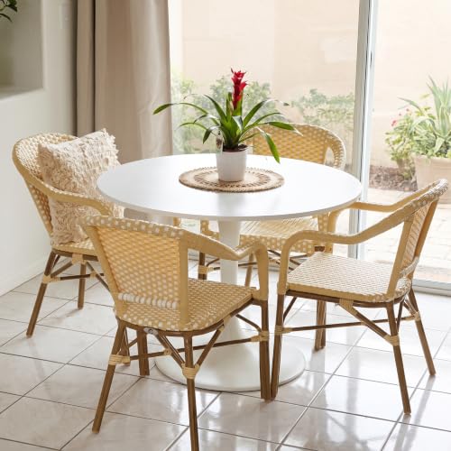 Image of PURPLE LEAF French Bistro Chairs with Arms Set of 4, Bamboo Finish, Yellow