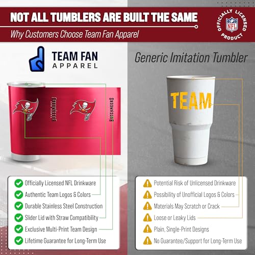 Image of Tampa Bay Buccaneers NFL 20oz Stainless Steel Insulated Tumbler, Slider Lid | Officially licensed Buccaneers drinkware; double-wall vacuum construction; cupholder compatible; BPA-free; hand wash only
