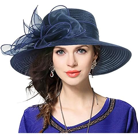 VECRY Women Oaks Derby Church Baptism Dress Tea Party Wedding Hats (Navy) Cover