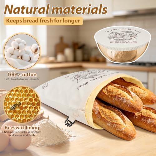 WACCET 2 Pcs Sacs à Pain Cire d'abeille, 43×33cm, Réutilisables Sac à Pain – vue 7