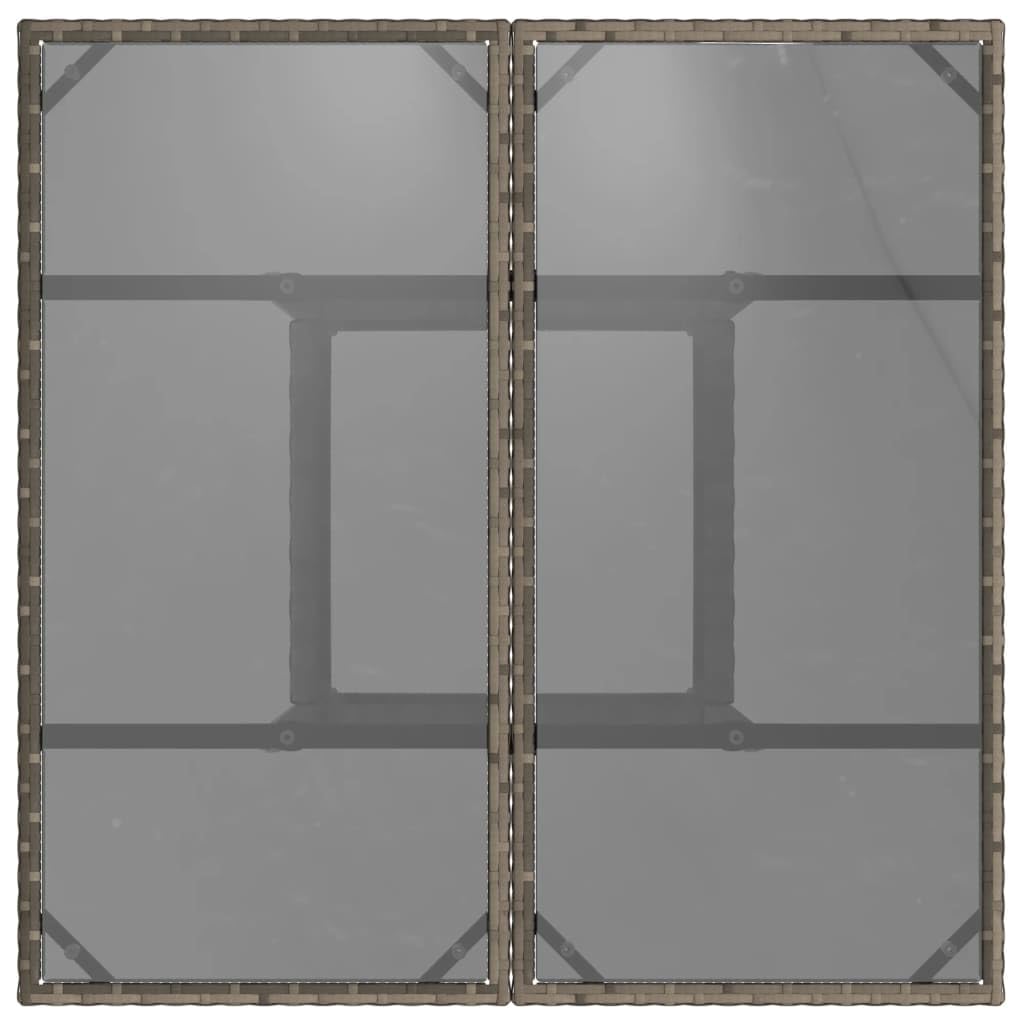 Stół ogrodowy ze szklanym blatem, szary, 80 x 80 x 75 cm, polirattan, odporny na warunki atmosferyczne, stabilna rama na taras, balkon i do ogrodu