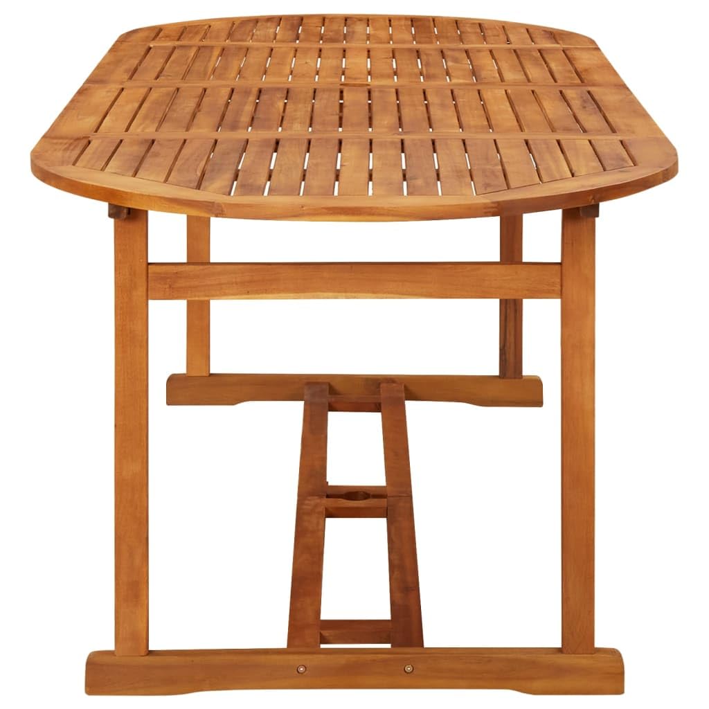 Tavolo da pranzo da giardino in legno massello di acacia, 220 x 90 x 75 cm, resistente alle intemperie, per terrazza, balcone, esterno, barbecue, picnic e feste, robusto, con foro per