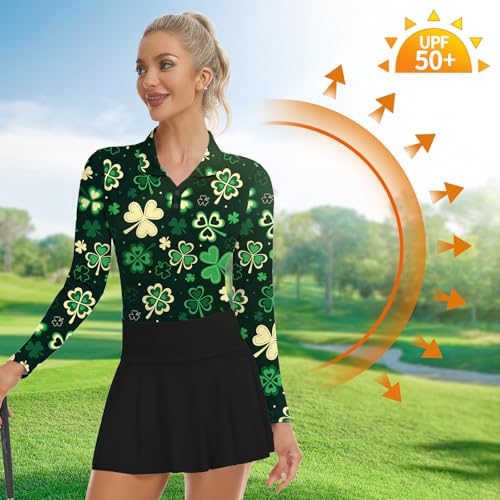 Image of Soneven Womens Golf Shirts Moisture Wicking V Neck Long Sleeve Polo Shirts Collared Tops