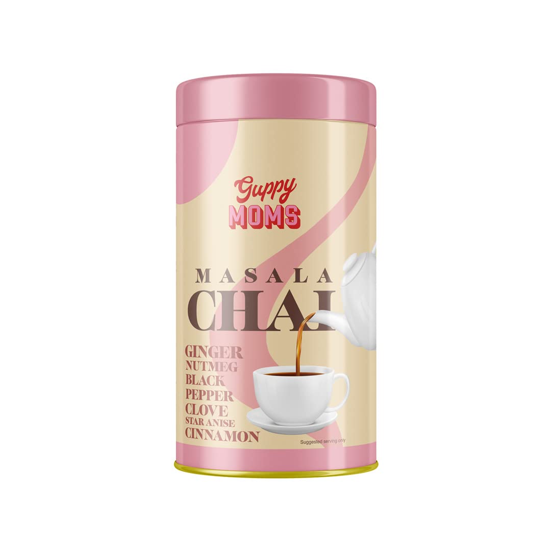 Guppy Moms Masala Chai with Ginger, Pepper, Nutmeg, Aromatic Masala Granules Chai Patti | Premix Masala Flavor Black Tea - 200 gm
