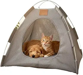 Cama Pet Cabana Dobrável Tipo Toca,Caminha Barraca Aconchegante para Gatos e Cachorros de Pequeno Porte(Linho Cinza)