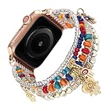 Fivoilin Boho Beaded Bracelet Compatible with Apple Watch Band 38mm 40mm 41mm Series 10 9 8 7 SE 6 5 4 Ultra 2 Women, Western Apple Watch Band Jewelry Stretchy Replacement Strap for iWatch Band 3 2 1-Multi