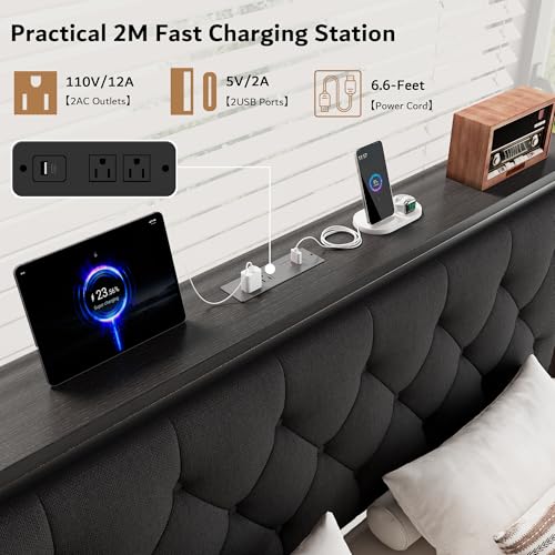 iPormis Queen Bed Frame with Storage & Charging Station - Image 4