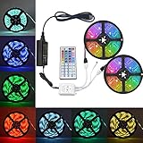 eTopxizu 2 Reels 32.8Ft RGB LED Strip Light 5050 SMD 30leds/m Full Kit Colorful IP65 Waterproof Flexible LED Strip + 44key 2-Port IR Remote controller + DC12V 5A Power Adapter for Indoor/Outdoor