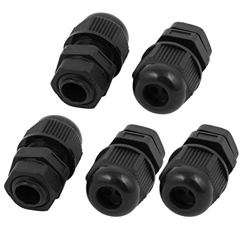 Aexit 5Pcs PG7 Transmission 1.6-2.6mm Nylon 3 Holes Adjustable Cables Gland Connector Joint Black