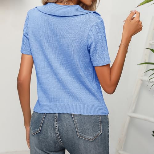Image of MINTLIMIT Women's Short Sleeve Sweater Tops Lightweight Pullover Shirts 2025 Spring Summer Trendy Casual Blouses