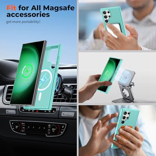 Image of SUPFINE Magnetic for Samsung Galaxy S23 Ultra Case, (Built-in Magnets) (Military Grade Drop Protection) Slim Translucent Shockproof Phone Case,Blue Green