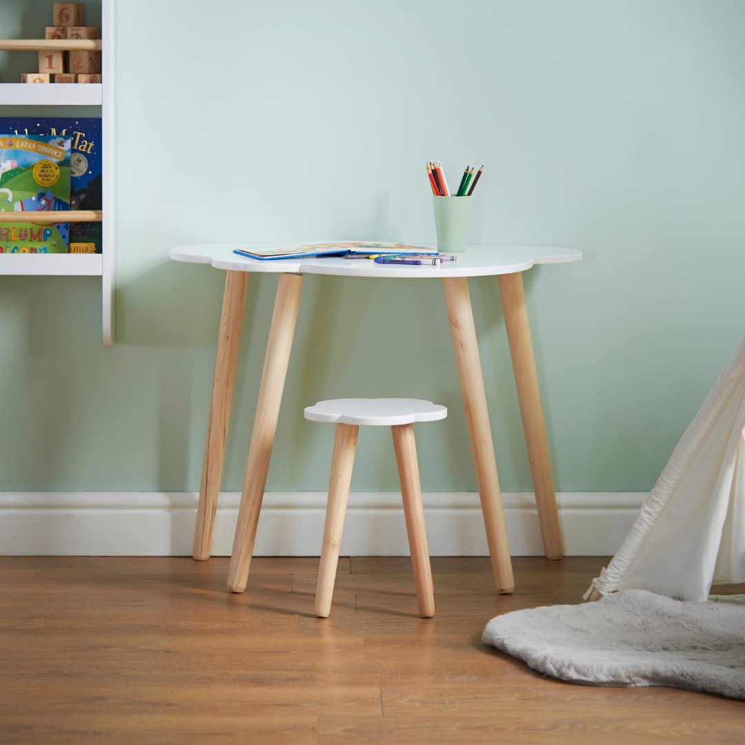 Haus Projekt Scrivania per Bambini e Sabello a forma di Nuvola (4-8 anni), Tavolo Scrivania in Legno per Bambini con Sgabello, Mobili per Bambini, Banco Scuol,a Tavolo per Attività, Cloud desk