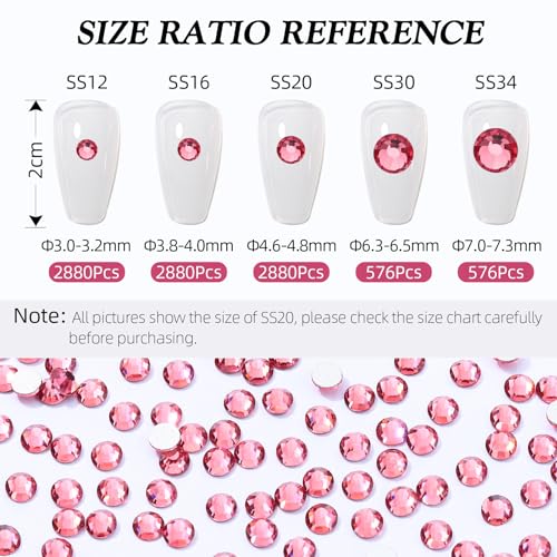Image of Rose Flatback Rhinestones, Glass Rhinestones for Nail Art and Craft, Glue Fix, Loose Crystal Gemstones(Rose, SS30, 576pcs, 6.4-6.6mm)