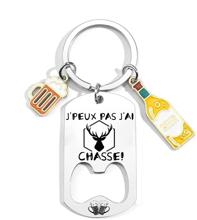 YZLPLP Porte-Clés Décapsuleur Chasse - Cadeau Chasseur Original Décapsuleur Inox Personnalisé pour Chasseur Homme Accessoire Unique Ouvre Bouteille Chasse...