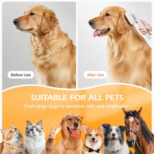 Image of 3-in-1 Pet Mist Brush for Dogs & Cats, Self-Cleaning,Rechargeable | ABS Body，Round-Tipped Comb Pins，Indoor Cat & Dog Grooming，Reduces Shedding，Controls Loose Flying Fur