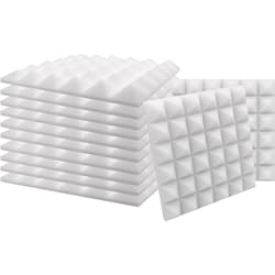 Paneles Acusticos Eco Cero SK Studio Paquete de 12 Insonorizacion Pirámide Espuma Absorcion Aislamiento Acustica Paneles Tratamiento 30x30x2.5cm, Blanco