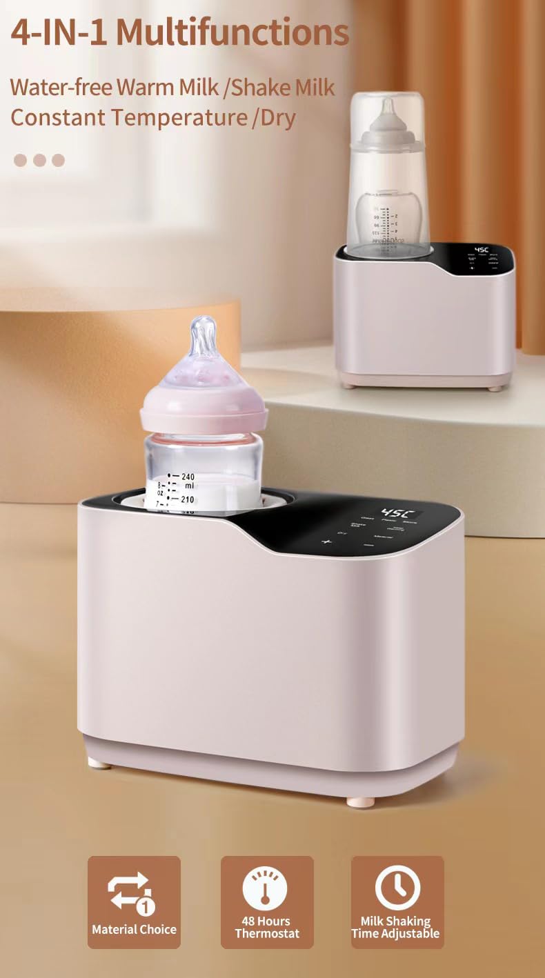 Calentador de biberones sin agua con función de batido, agitador eléctrico de biberones, aire caliente circundante que calienta la leche materna uniformemente a la temperatura ideal, calentador
