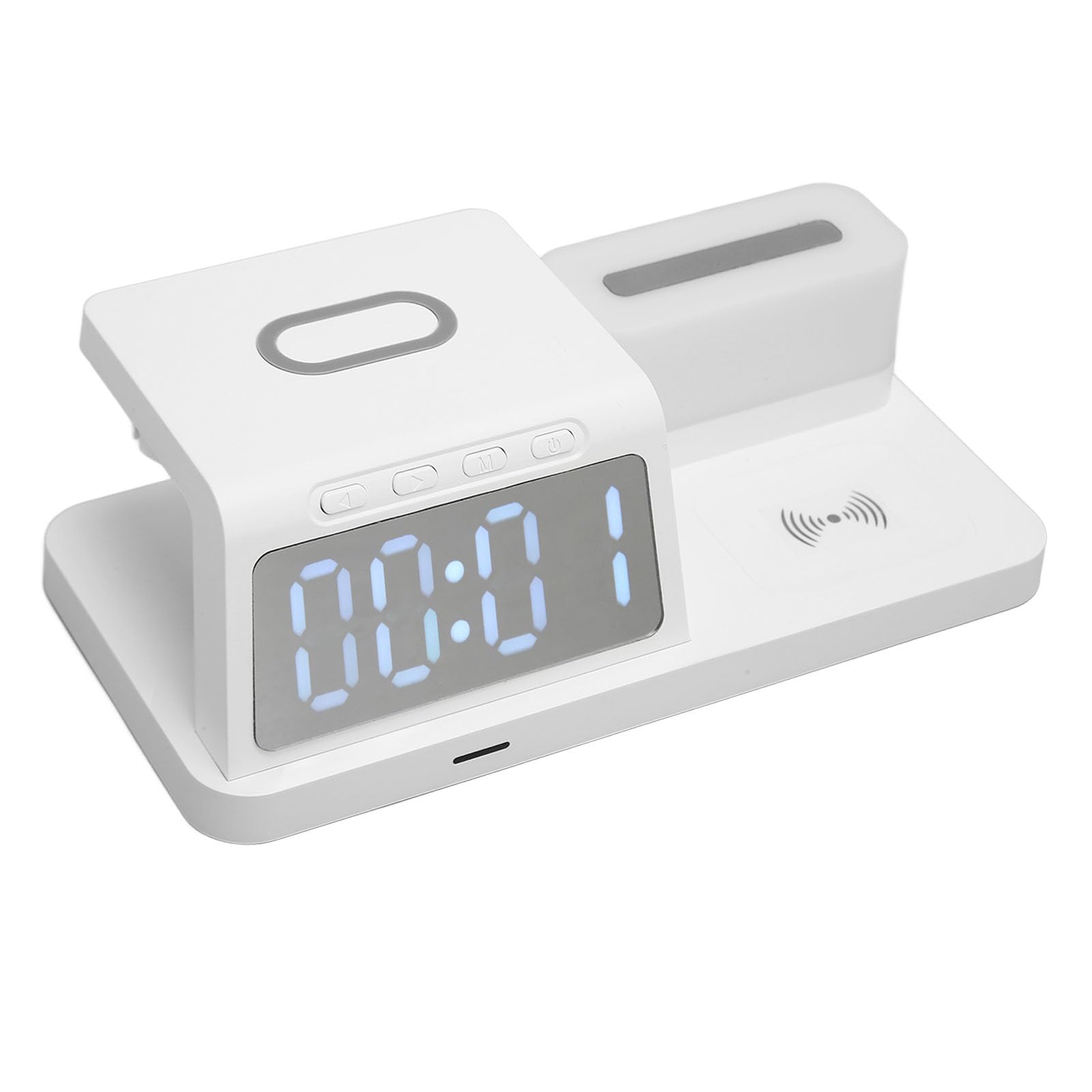 Cargador Inalámbrico con Pantalla de Reloj LED, Brillo Ajustable, Luz Nocturna para Auriculares, Reloj de Teléfono, Estación de Carga Rápida USB C de 15W (White)