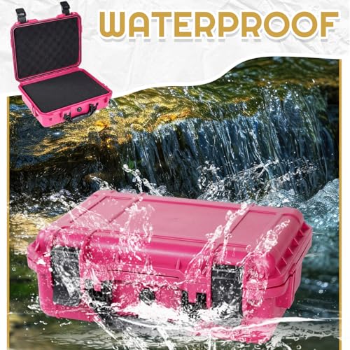Image of Relaxweex 1 Pcs 11.3 x 8.6 x 4.2 Inch Waterproof Hard Case with DIY Customizable Foam Insert Portable Protective Case with Knife for Camera Drones Equipments Tools Test Instruments(Rose Red)