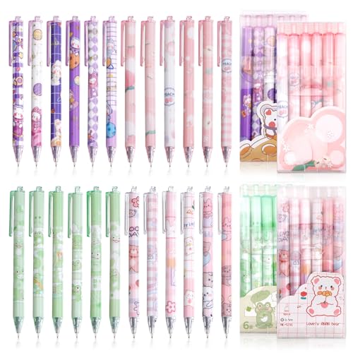 Set de 24 bolígrafos gel kawaii punta fina 0.5mm tinta negra