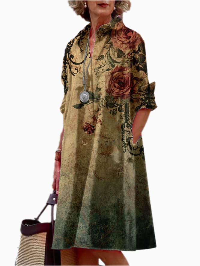 Womens Shirt Dress 3 4 Sleeve Button Down Midi Tunic 2025 Summer Beach Fashion Casual Trendy A-Line Tee