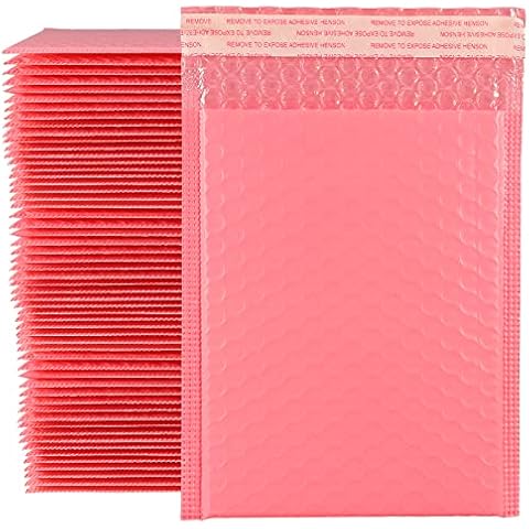 ZEONHEI 60 Pack 15x18cm Pink Poly Bubble Mailers, Self Seal Padded Envelopes, Waterproof Small Bubble Envelopes for Shipping Business, Gifting, Mailing, Packaging Cover