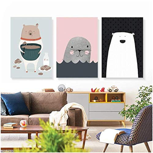 Animaux de bande dessinée ours chat pour émerveiller la chambre de bébé toile peinture mur