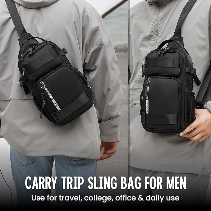 Image of Sling Bag for Men & Women- Crossbody Sling Bag for Travel, Cycling & Hiking | Waterproof Shoulder Bag with Compartment and Zipper Pockets