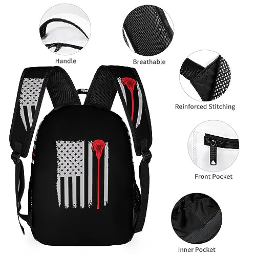 Merican Flag Lacrosse 3 Pcs Backpack Set Portable Lunch Bag Pencil Pouch for Office3