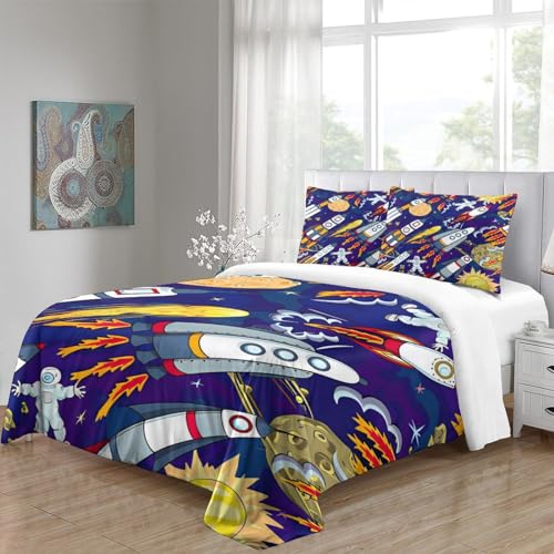 Parure de lit fusée spatiale 200x200 cm avec housse de couette 3D et taies