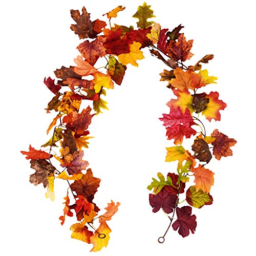 Sunm boutique 2 Pcs 5.9 ft/Piece Artificial Maple Leaf Garland Hanging Fall Leave Vines Hanging Plants for Indoor Outdoor Autumn Wedding Door Fireplace Thanksgiving Festival Dinner Party