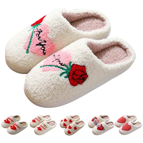 Slippers For Women Indoor,Christmas Holiday Slipper Fluffy Warm Fleece Bedroom Winter Slides Cozy Home Non-Slip Soft Plush Slip-on Wool Lined House Shoes