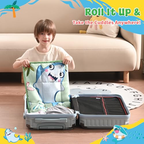 anfie Weighted Lap Pad 2 Pounds, Weighted Blanket Kids(20"*30") Cooling Blanket for Sleeping,Weighted Throw Blanket for Travel Indoor Outdoo(Green Shark)
