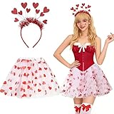 ❤️ 【Suave y Cómodo】La falda de tul está decorada con delicados motivos de corazones y se combina con un suave tocado de ángel que brilla con la luz del sol o de una lámpara.