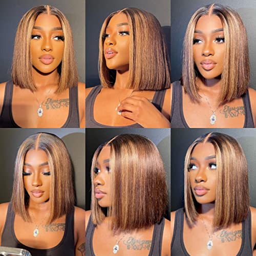 U&A 13X6 Deep Part Hd Highlight 27 Colored Short Bob Lace Front Wigs Human Hair Brazilian Invisible Lace Front Wigs Pre Plucked With Baby Hair For Fashion Women (10 Inch) #TOP3