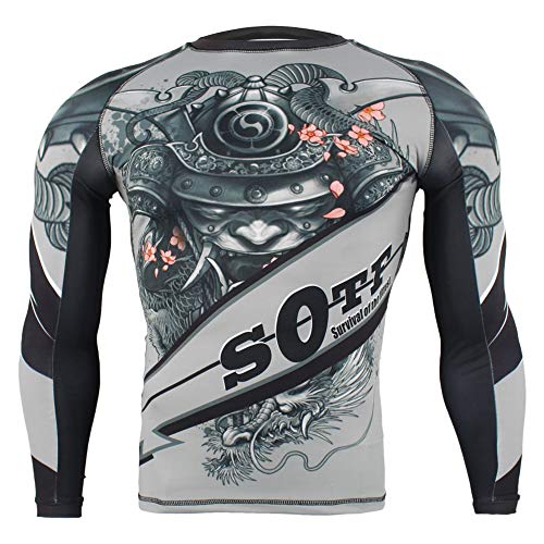 SOTF Men Athletic Compression Shirt MMA BJJ Rash Guard Long Sleeve Base Layer Top