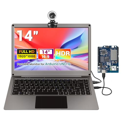 Image of ELECROW 14 Inch Portable Monitor with Keyboard, 1080P FHD IPS Lapdock for Arduino UNO Q with Camera Kit, External Computer Monitors Compatible with Raspberry Pi, Phone, Mini PC, Mac, Game Console