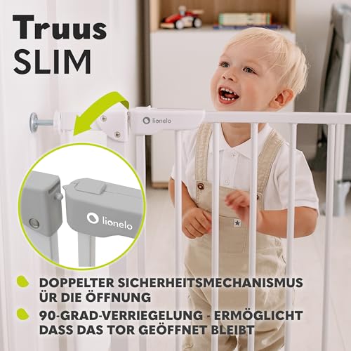Lionelo Truus Slim Sicherheitstor, Verstellbare Breite von 75 bis 105 cm mit Press-Fit, Höhe 77 cm, Öffnung in beide Richtungen, Selbstverriegelung, abgerundete Kanten