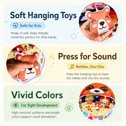 Image of Zest 4 Toyz Baby Play Mat Activity Centre My First Gym Foldable Laying Mat with Hanging Rattles Toys Washable Mat Gym for 6 Months Babies - Orange Made in India
