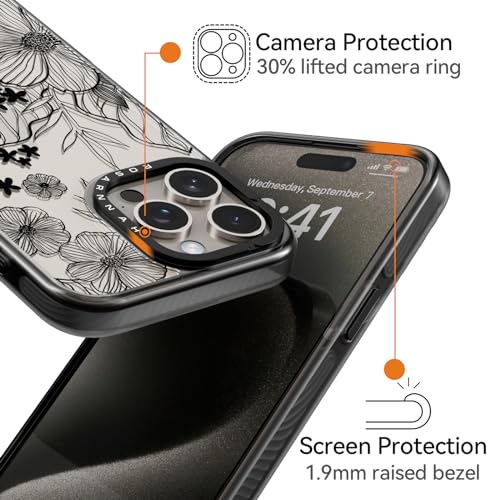 Coque iPhone 15 Pro noire à fleurs sauvages amusa - 3