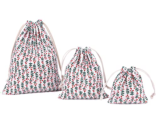 Abaría - 3 Unidades Bolsa de algodón con Cuerdas – Pequeña Saco Bolsas - Bolsa Inserto Organizador para bebé Ropa Juguete pañales - Bolsa de Regalo - 25x 30 cm, 19 x 23 cm, 14 X 16