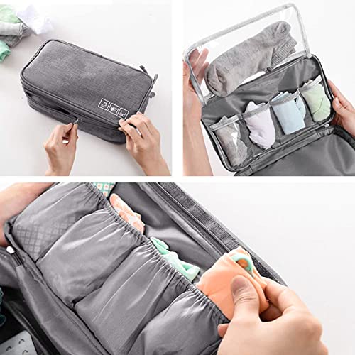 Unaone Travel Underwear Organizer - Portable Bra Travel Packing Storage Bag Large Compartment Underwear and Sock Organizer Bag, Grey4
