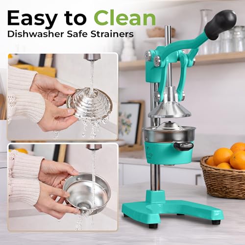 Image of Zulay Kitchen Cast Iron Juicer - Easy-to-Clean Heavy-Duty Manual Juicer, Professional Citrus Juicer - Stainless Steel Lemon Squeezer - Manual Citrus Press & Orange Squeezer - Orange Juicer - Teal