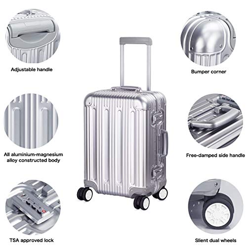 TRAVELKING All Aluminum Carry On Luggage with TSA Locks Fashion Cool Metal Hard Shell Spinner Suitcase (Silver, 20 Inch)…2