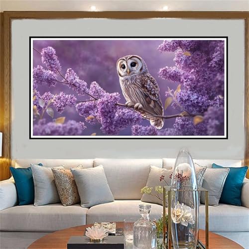 Búho Pintar por Numeros Adultos, DIY Pintura por Números Flor, Kit de Pintura al óleo de Lienzo DIY para Manualidades Adultos, con 3 Pinceles y Pigmento Acrílico, Home Decor (40x80cm, Sin Marco) -W732