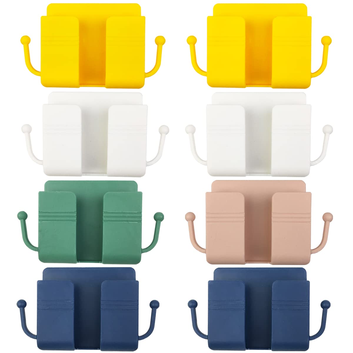 8 Pcs Wall Mount Phone Holder Adhesive Remote Control Mobile Phone Plug Wall Holder with Hooks Organizer Storage Box for Bedroom Kitchen Bathroom (Mixed Colors), 3.1Wx5.5L