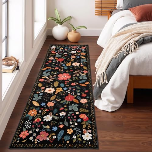 Non-Slip Washable Runner Rug with Boho Floral Design - $22.99