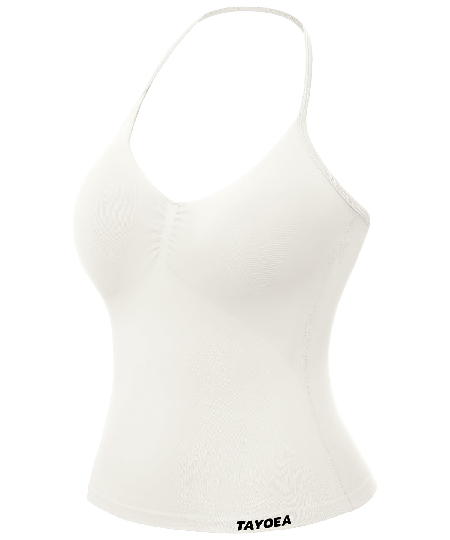 TAYOEA Tank Top Damen Bauchfreies Oberteil mit V-Ausschnitt Rückenfreies Crop Top mit Integriertem Pads Damen für Yoga Gym