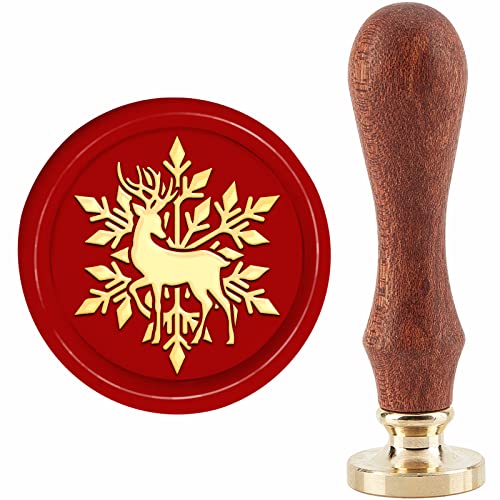CRASPIRE Christmas Wax Seal Stamp Elk Snowflake Sealing Wax Stamps Deer 30mm Retro Vintage Removable Brass Stamp Head with Wood Handle for Wedding Invitations Halloween Xmas Thanksgiving Gift Packing