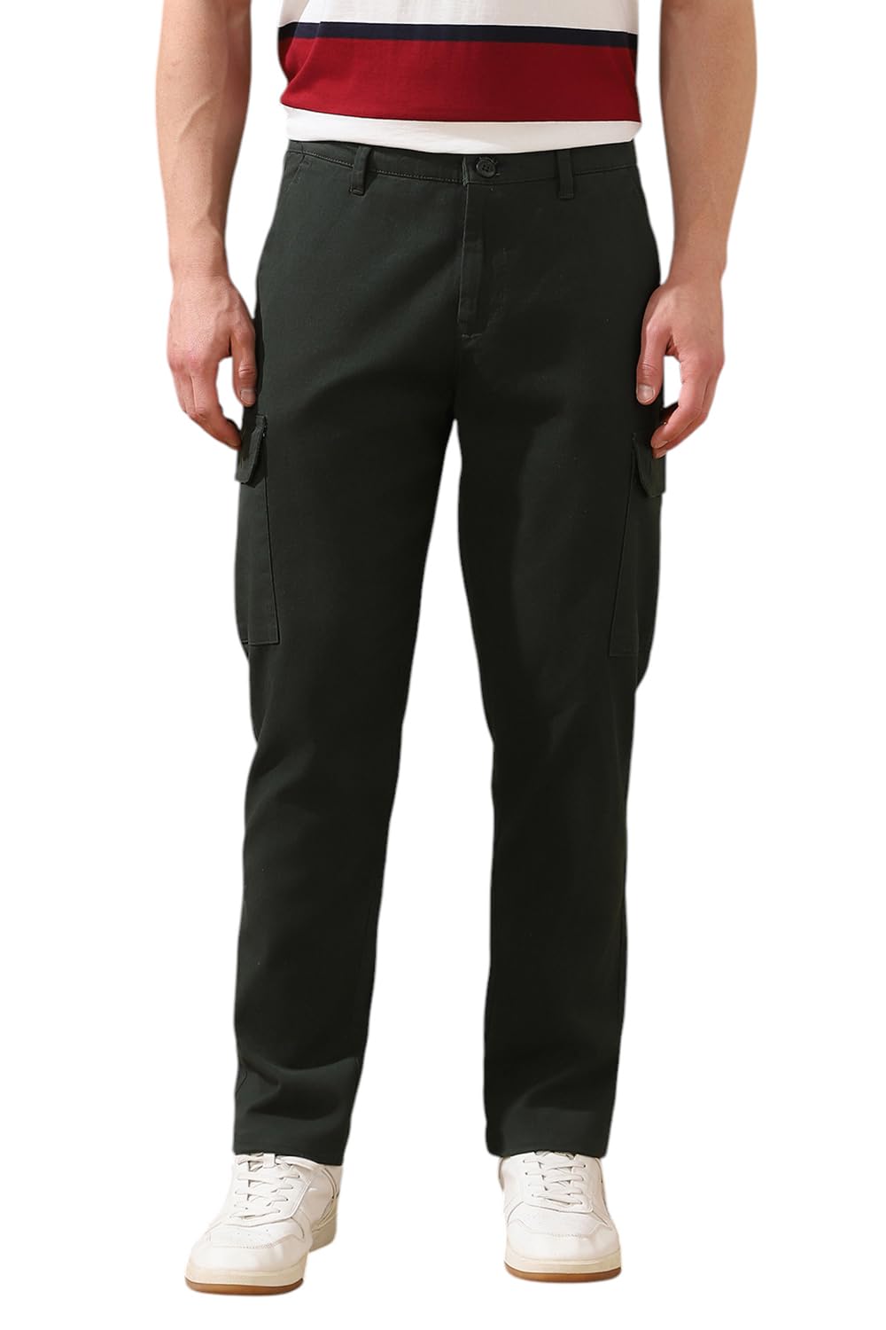 Men Beige Solid Straight Fit Cargo Trouser-image-48